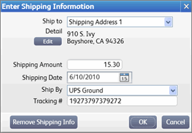 Enter Shipping Information dialog